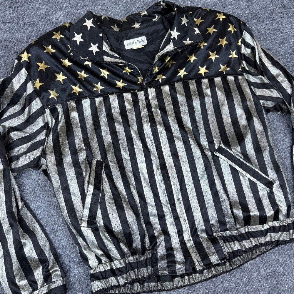 VTG 90's Jacket by Design Metallic Star Striped Zip Up American Windbreak Jacket